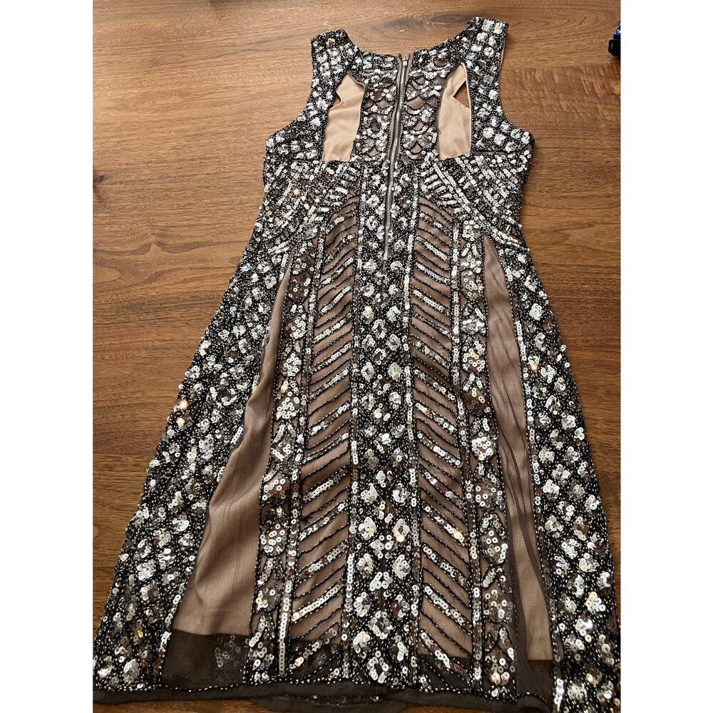 Verty Sequin Cocktail Dress Small Black Silver Nude‎ Mesh Illusion Party - Picture 3 of 11
